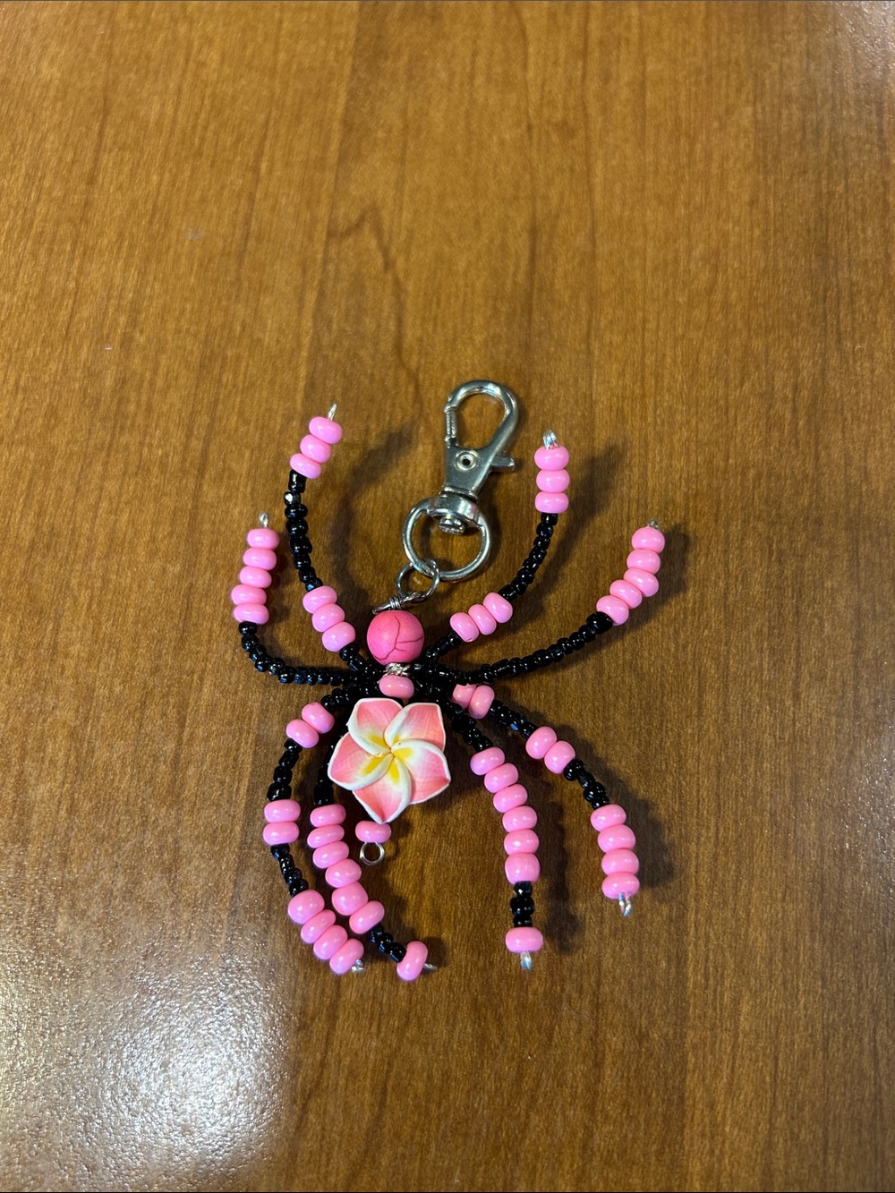 Pink Beaded Flower Keychain Charm